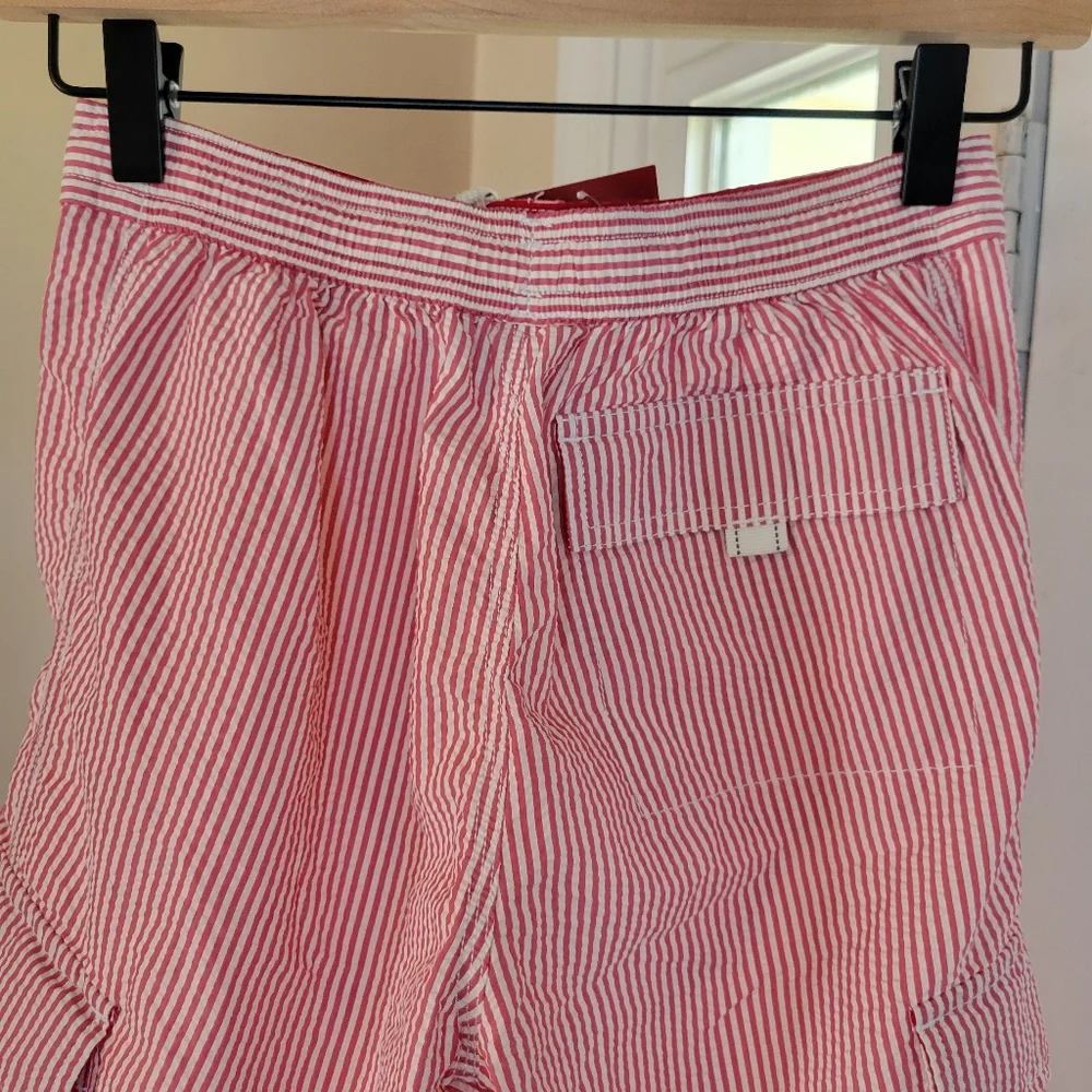 NWT Lands'‎ End Pin Striped Three Pocket Double Drawstring Swimsuit, Size 10-12